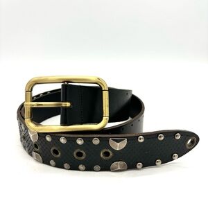 Dolce Gabbana Black Leather Studded Snake Skin Insert Belt